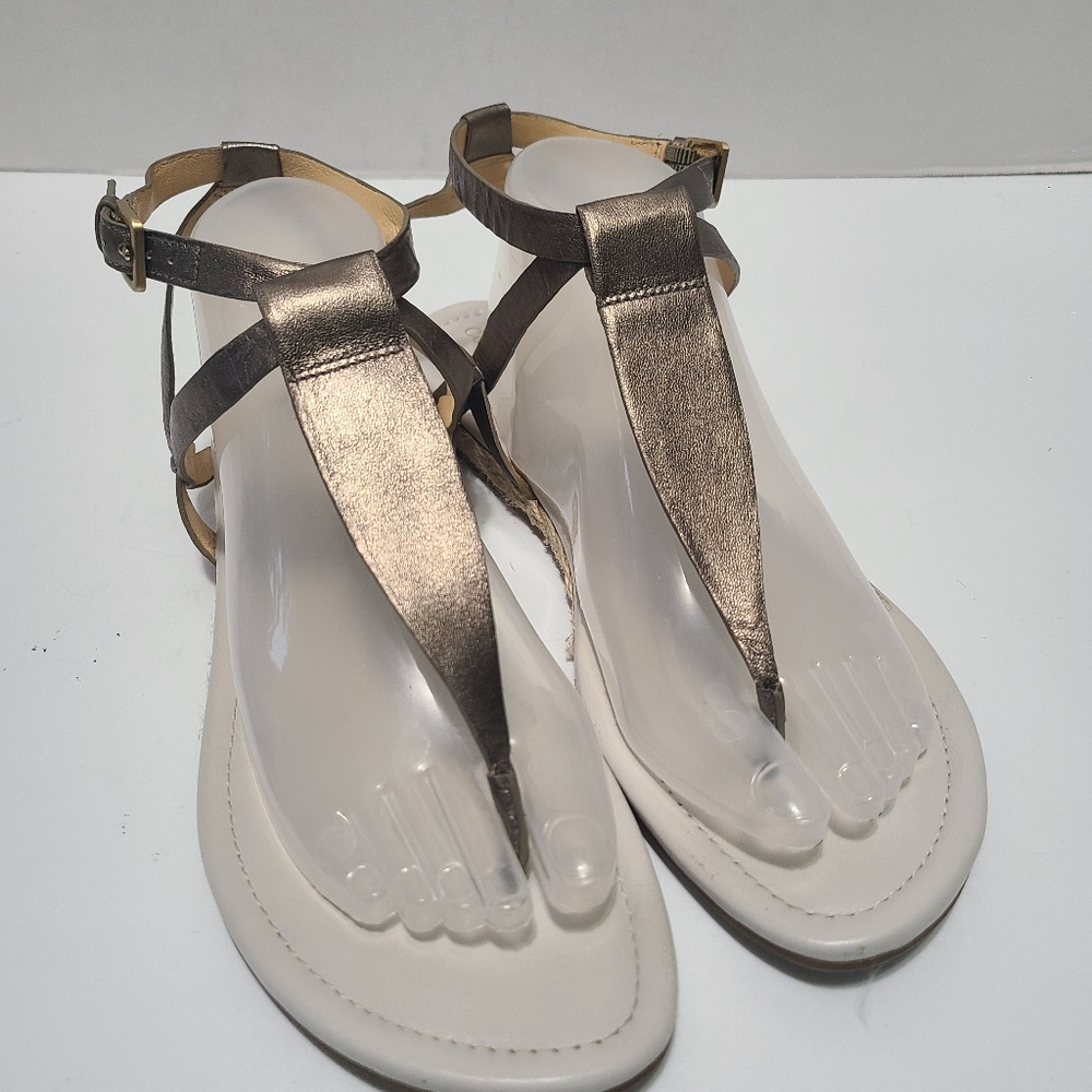 Cole Haan Grove Sandal Gunsmoke Metal Leather Espadrilles Thong Sandals Size 11B